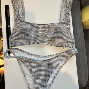 Aerie Bikini set white, black, and gold